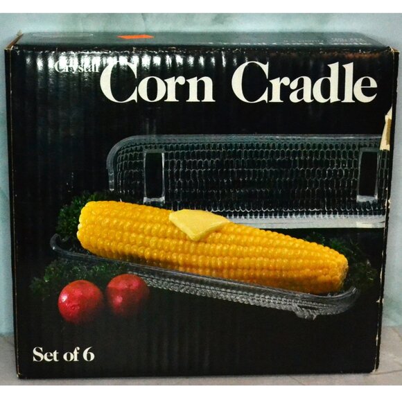Set Of 6 Cyrstal Corn Holders Original Box Dining Serveware - Picture 1 of 6